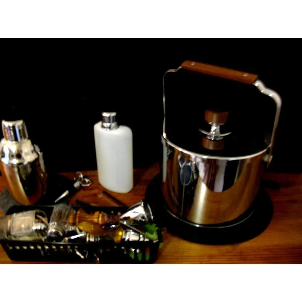 Vintage Group of  Bar Accessories - Tray, Ice Bucket, Stirrers